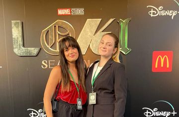 Marketing interns pose at a Loki premiere event