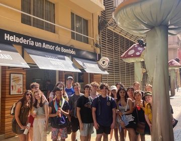 Students on the famous mushroom street in Alicante 