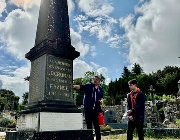 Michael and Andrew read through the list of Locronan soliders who died in WW1