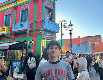 Luca posing in La Boca neighborhood, home to one of the major soccer teams of Buenos Aires.