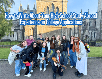 Group photo of students on program in front of a cathedral