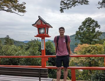 Student in Kyoto on a hike during the fall season