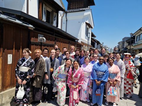 Group of students in kimonos in Tokyo