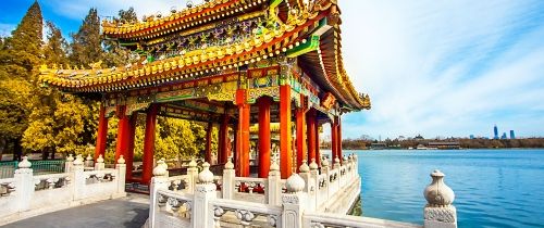 beijing temple lake sunny clear sky day