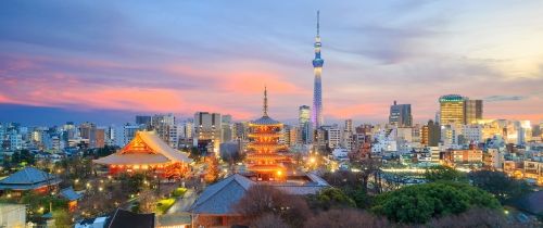 View of Tokyo skyline at sunset in Japan