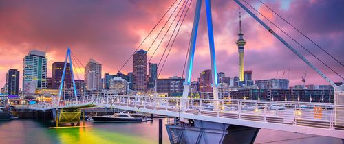 Auckland harbor bridge at dusk