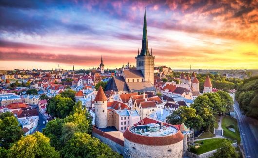 Tallinn church skyline sunset