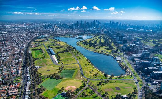 melboune park and lake aerial