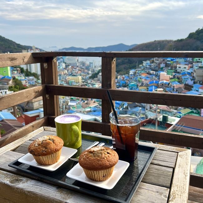 We enjoyed this cafe that had an incredible view in Gamcheon village.