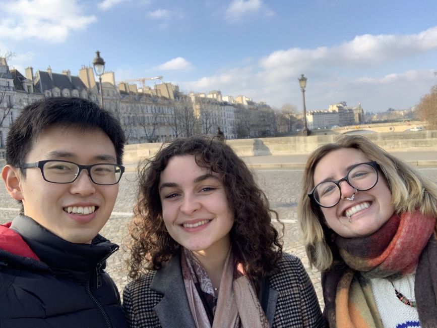 Students on a cruise on the Seine river in Paris