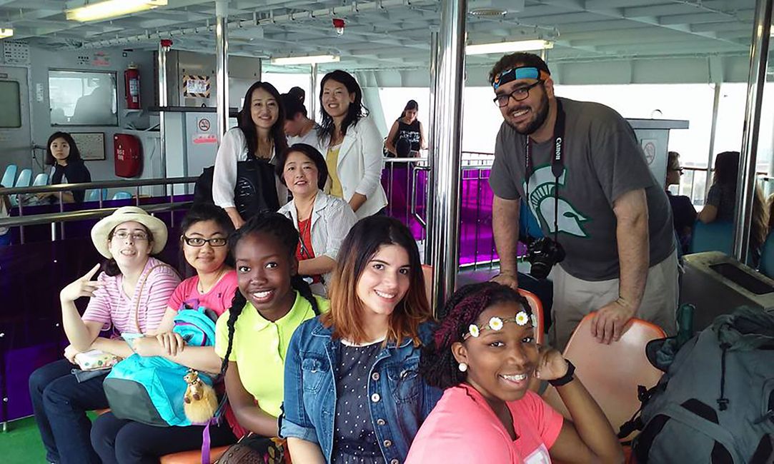 High school students traveling in a group in Tokyo