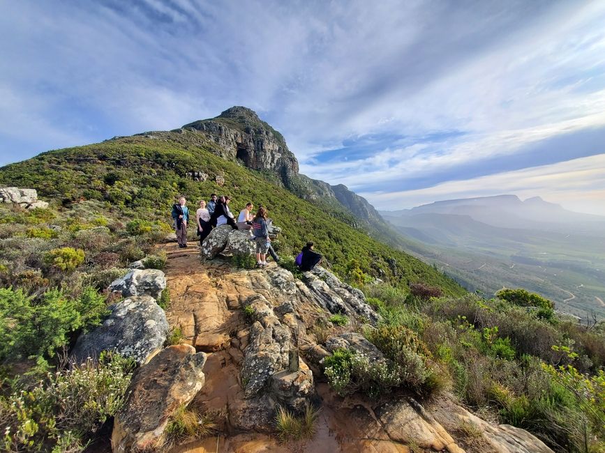 students hiking with a view 