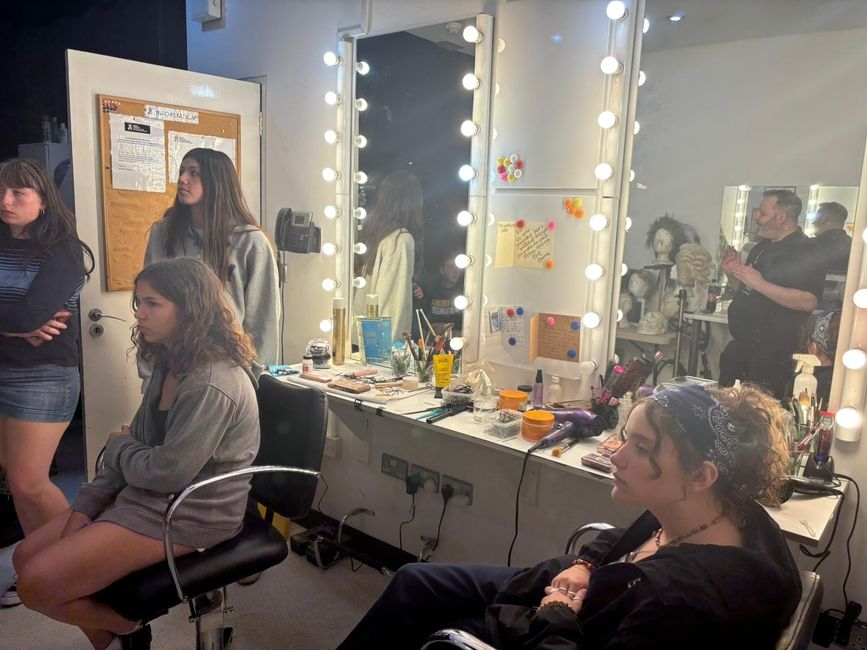 Students in the hair and costume studio