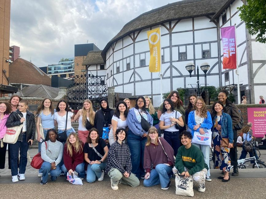 Gathering in front of The Globe Theatre before heading in to see The Taming of the Shrew