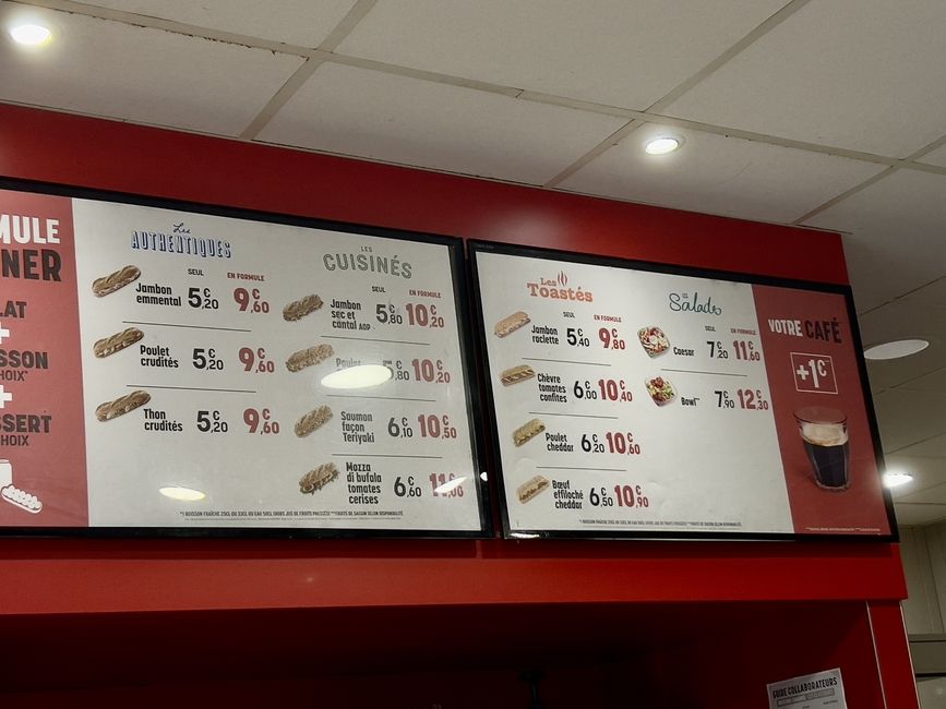 Menu board in a restaurant 