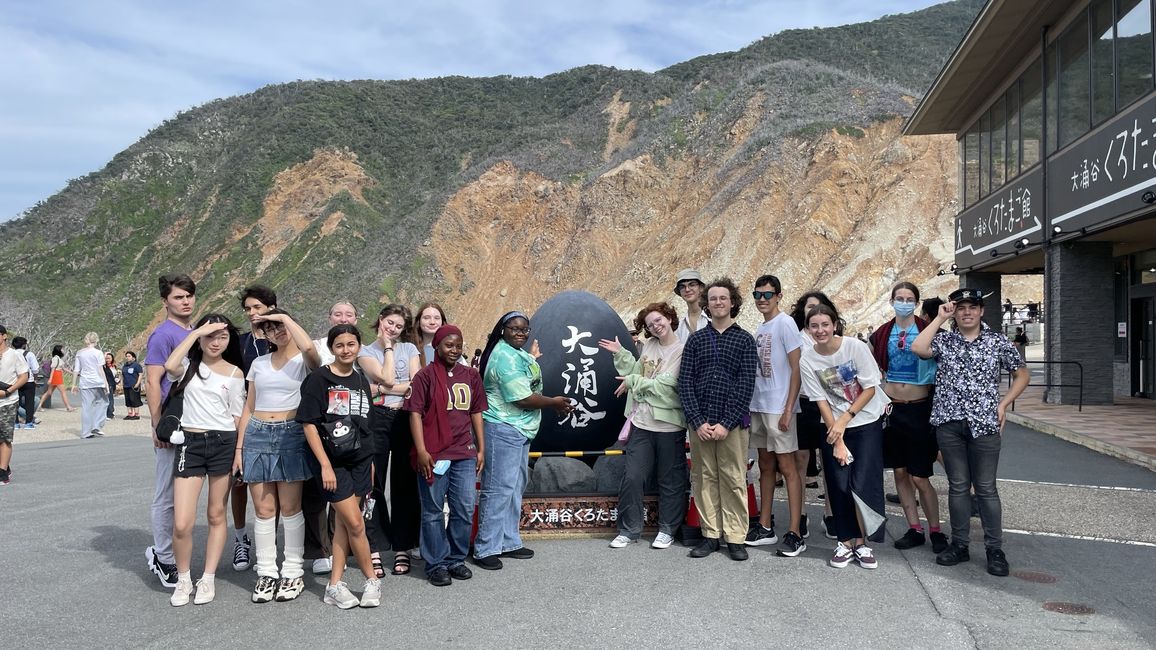 In front of Owakudani, a volcanic crator in Mt. Hakone