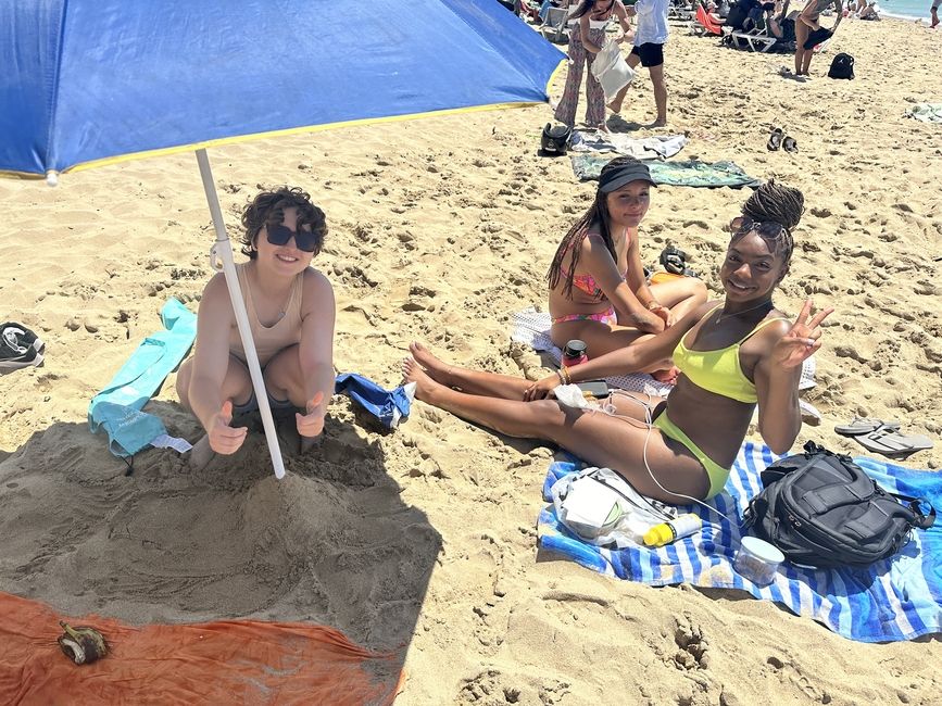 Some students laid out on the beach