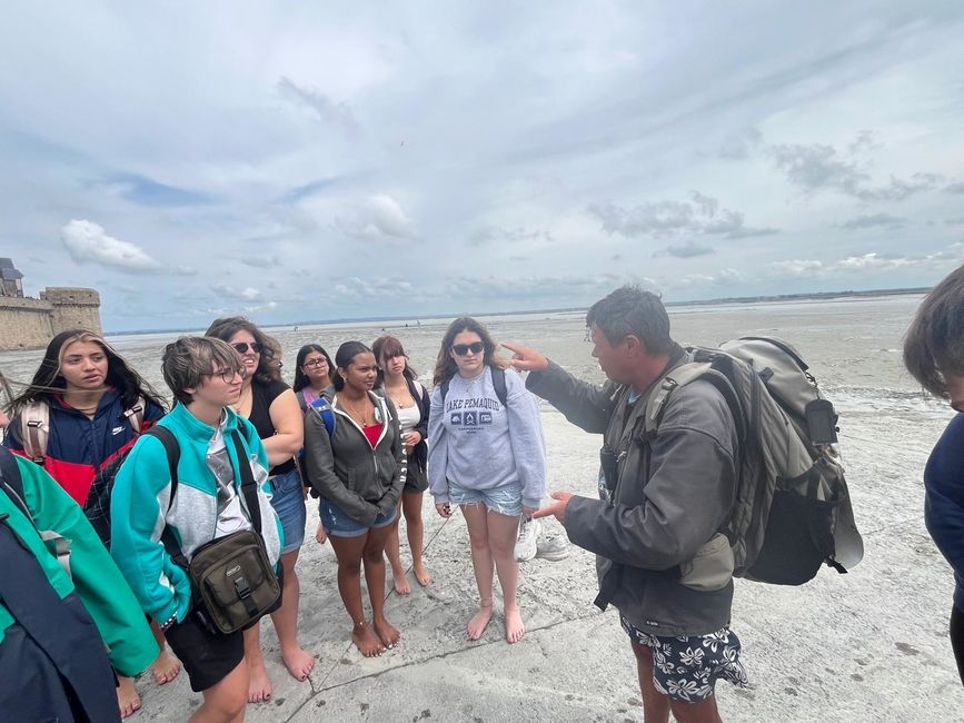 Our guide talking to students about the Bay of Mont St Michel