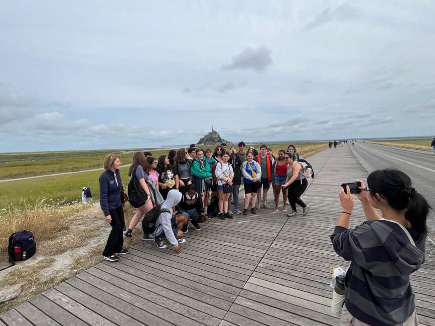 Group picture with Mont St. Michel in the the background