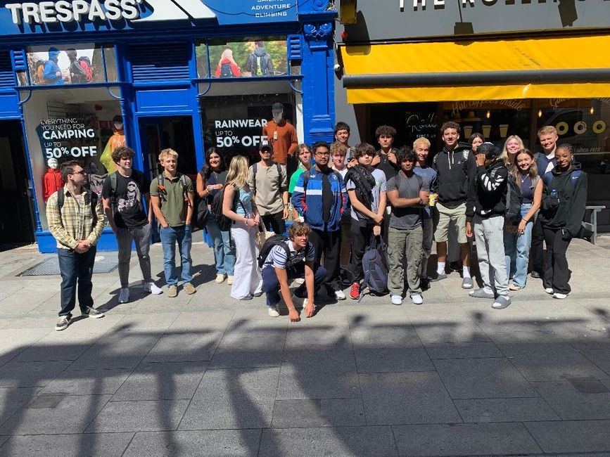 group photo outside shop