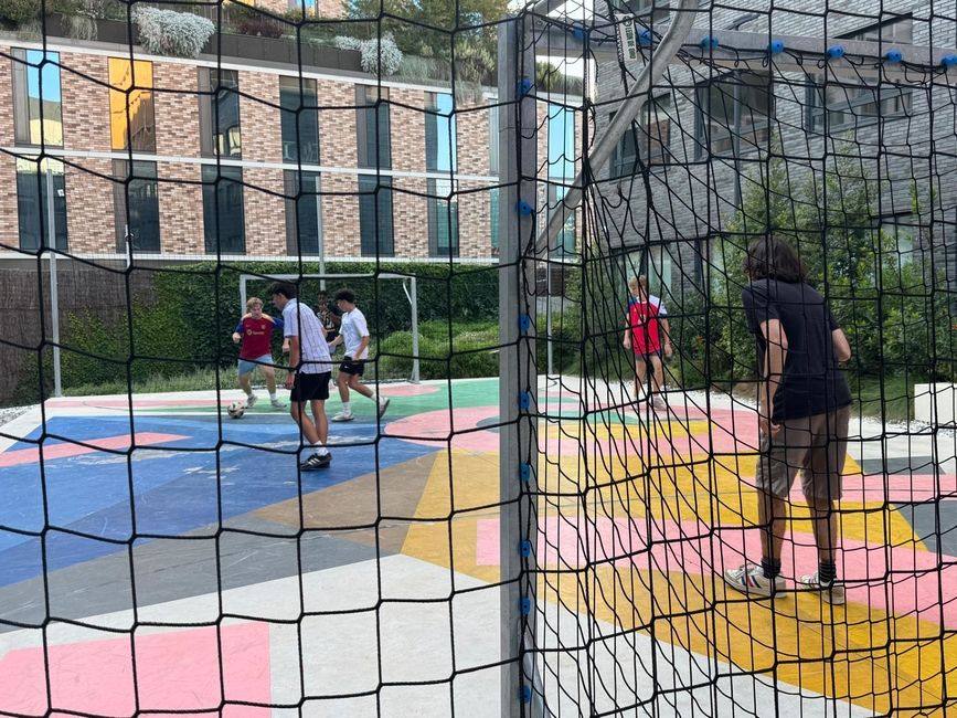 students playing soccer