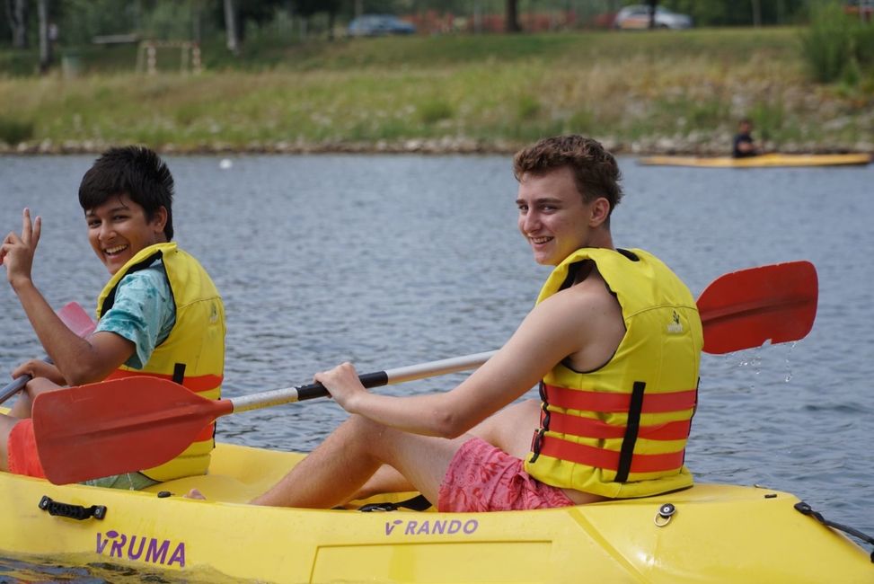 Will and Jesse kayaking on the Olympic Canal