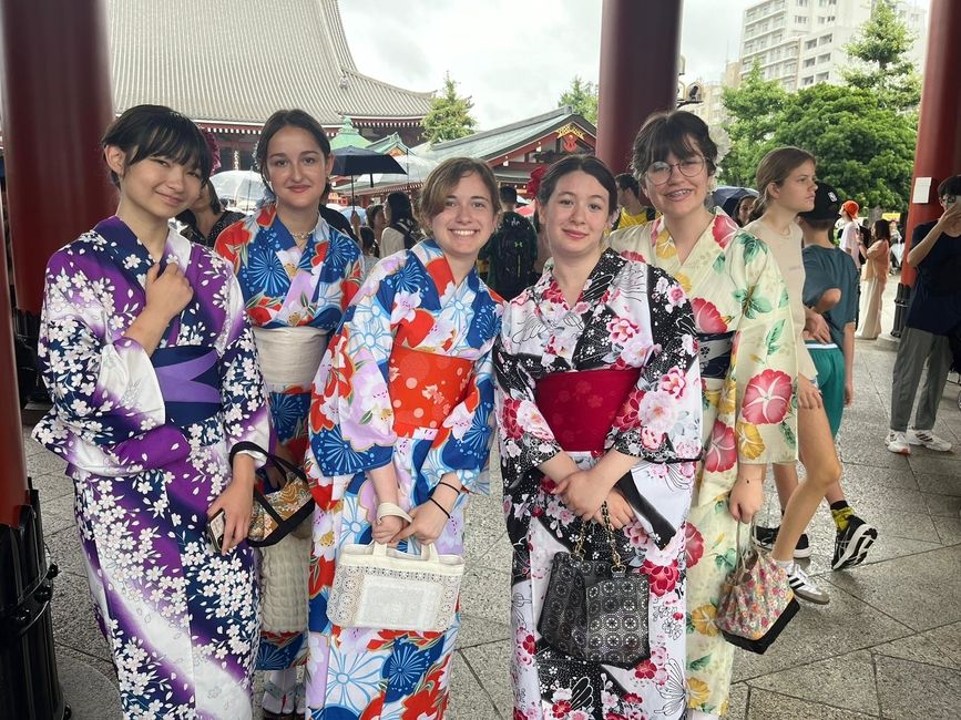 Students enjoying the area around Asakusa dressed in their traditional yukata