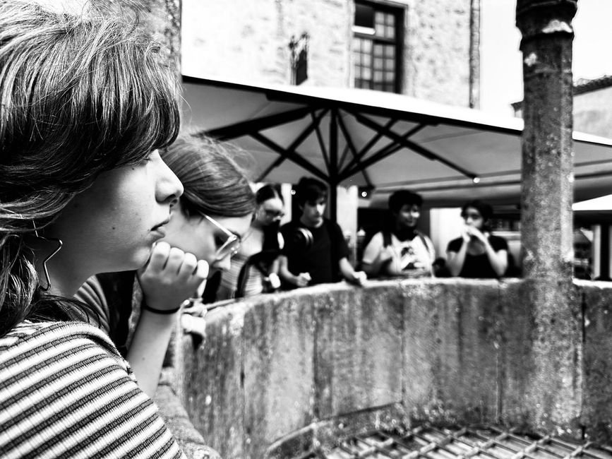 students listening to the guide