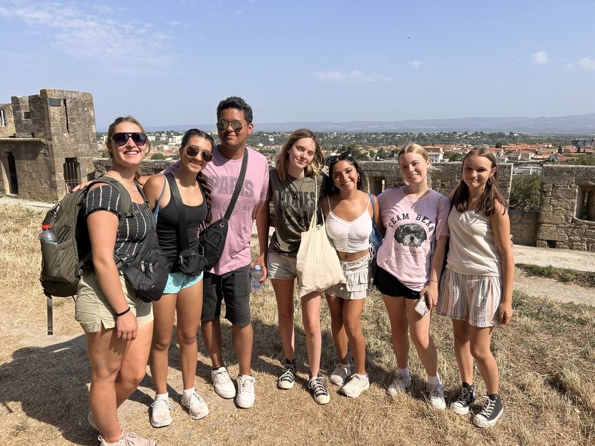 Group photo overlooking city of Carcassonne