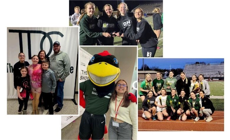 photo collage of Izabella Casagrande with friends and team mates during an American high school outdoor sports game