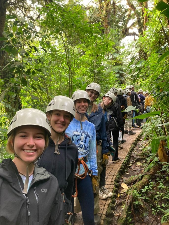 Just the beginning of our zip lining adventures! Zoe, Zoey, Emily, Brave, and Hazel!