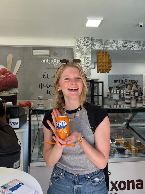 Student with fanta drink from Spain 