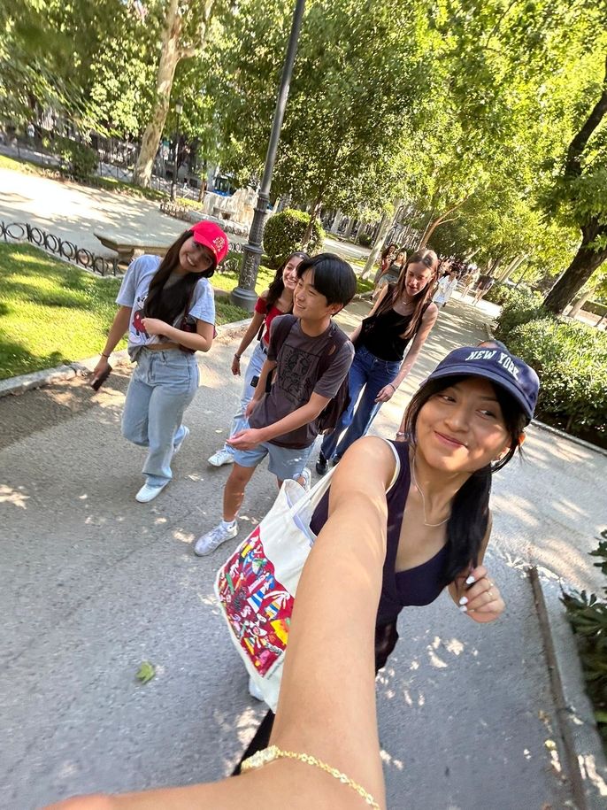 students walking around Madrid