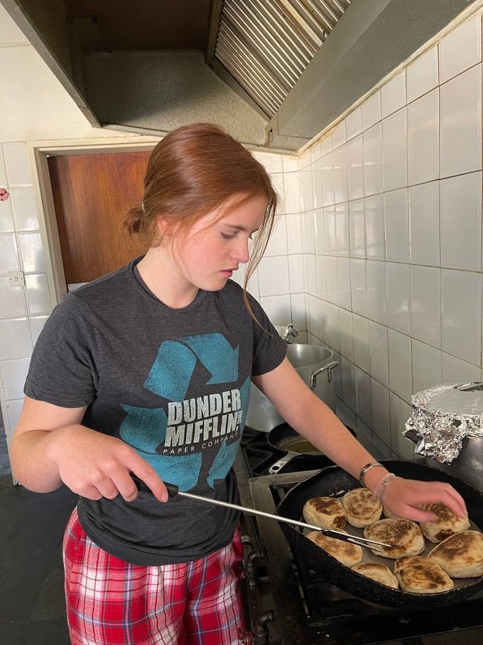 Working on making a student favorite, bread.