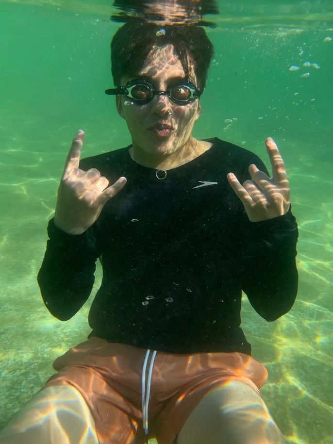 Gabriel under water at Manly Beach!