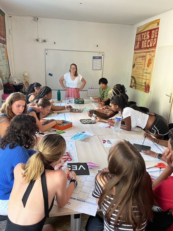 Students choosing their supplies for craft