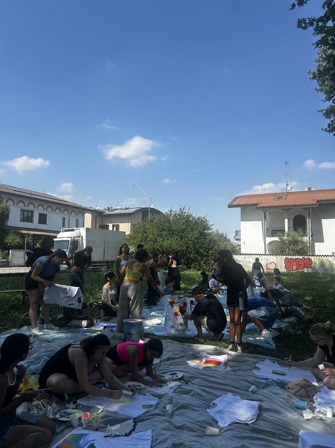 Students painting t-shirts