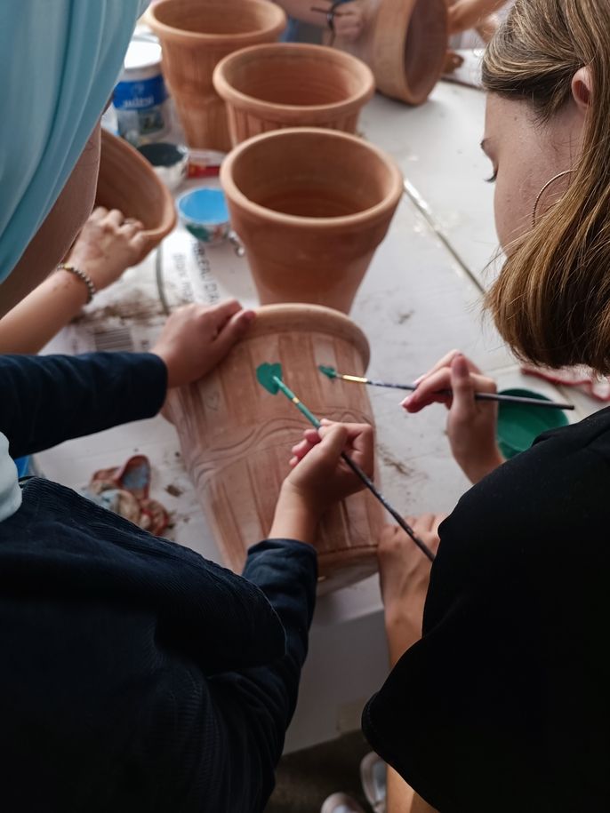 Painting Pots; Green Hearts