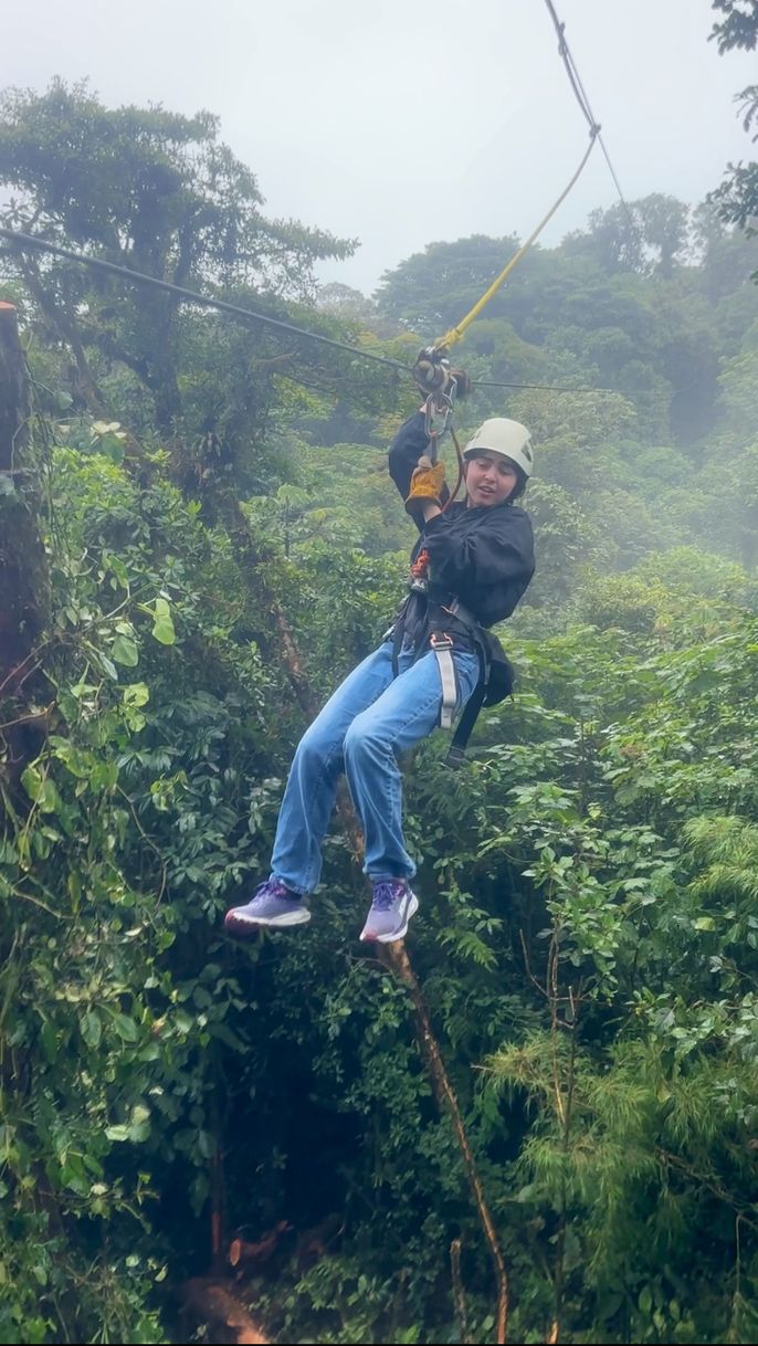 Mary on her first zip line