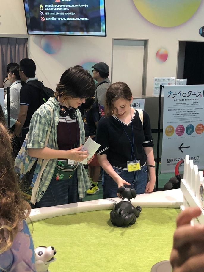 Students played with robotic puppies