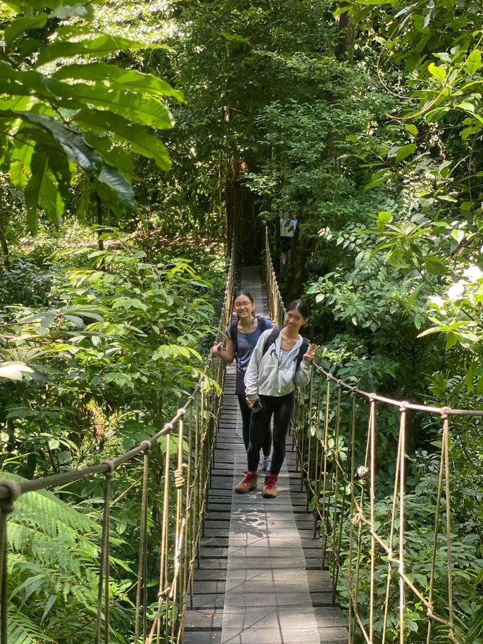 Annabel and Rene crossing bridge