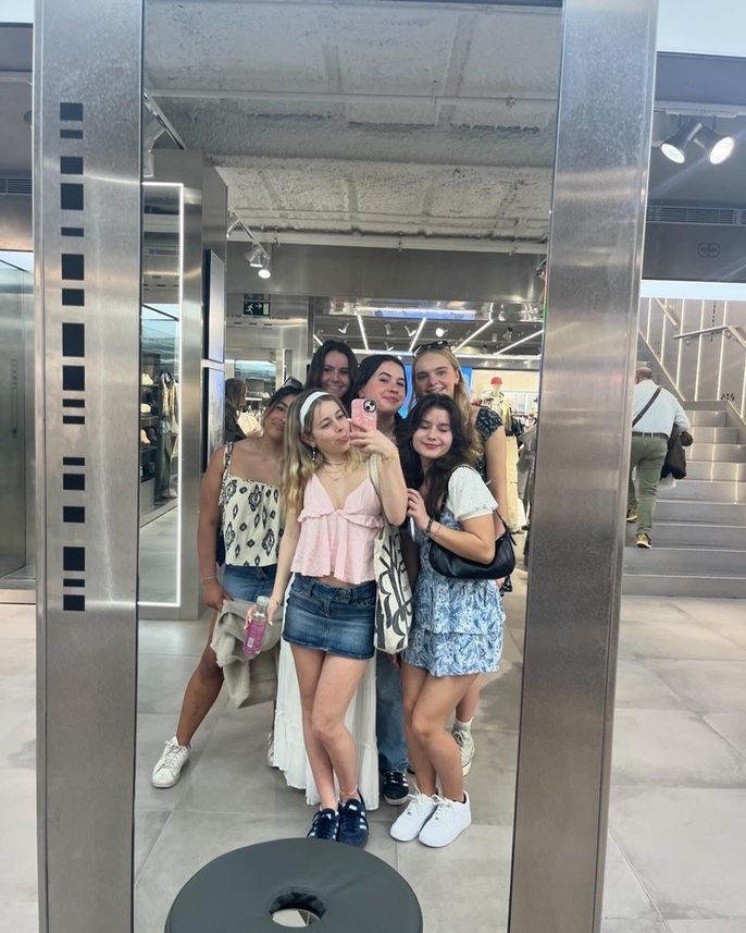 High School Semester Abroad Students in Spain smiling in mirror