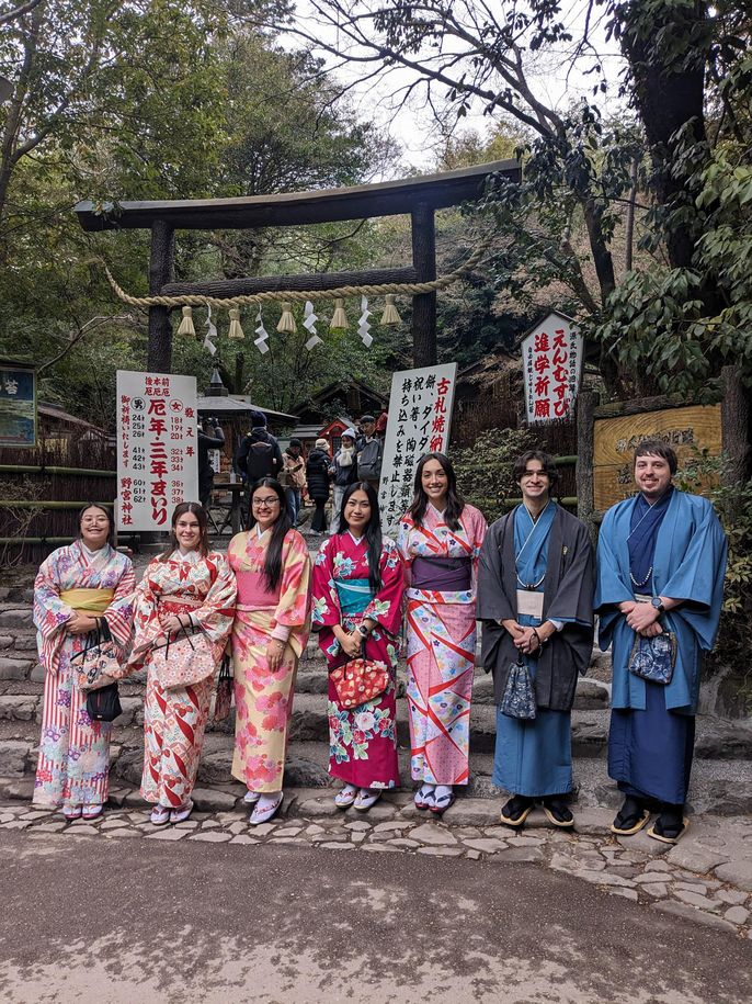 Students in Kyoto wearing kimons