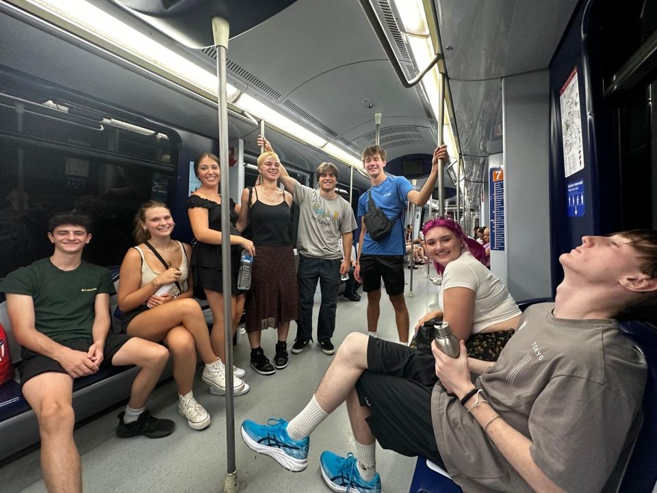 Students on the Madrid metro