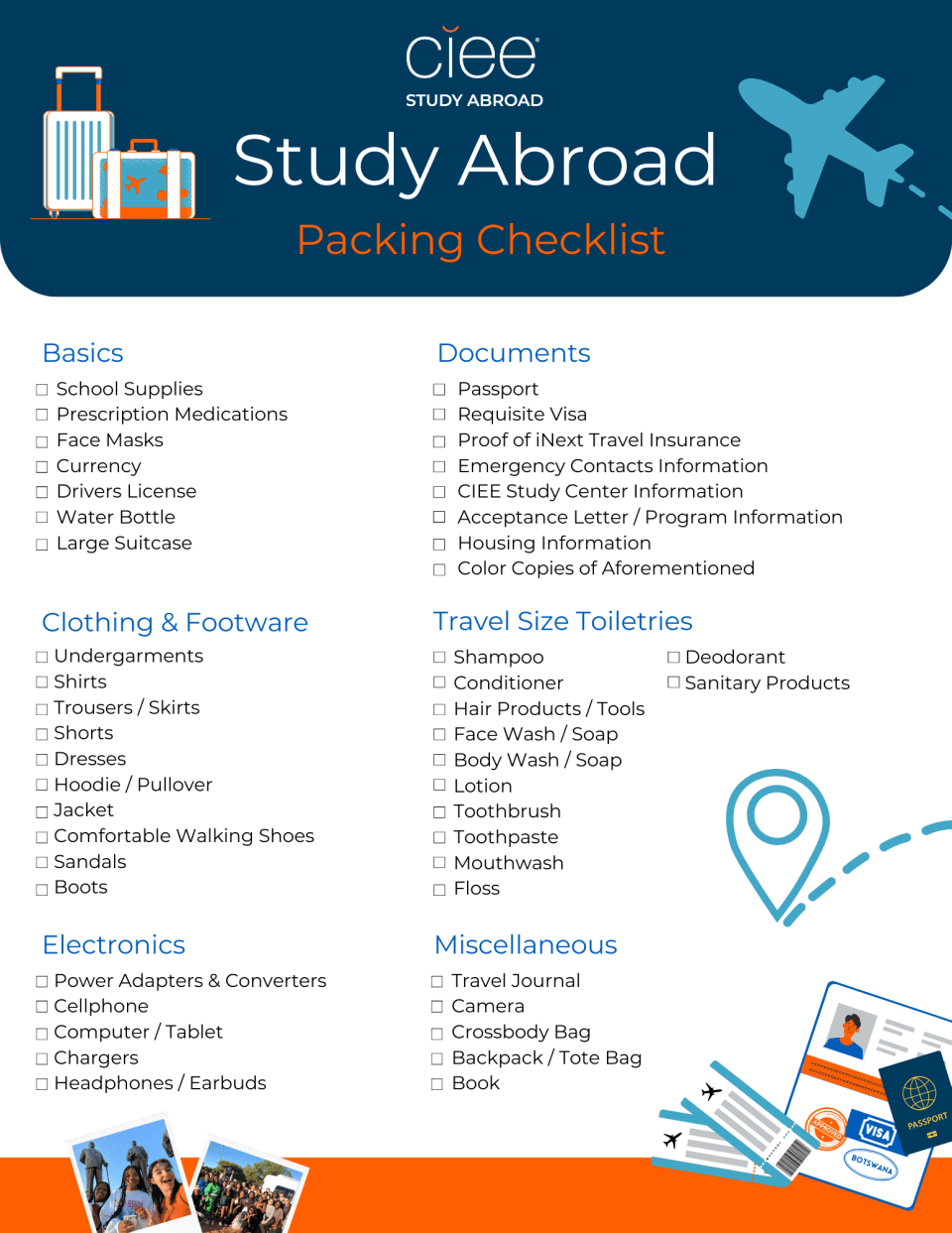 study abroad trip checklist