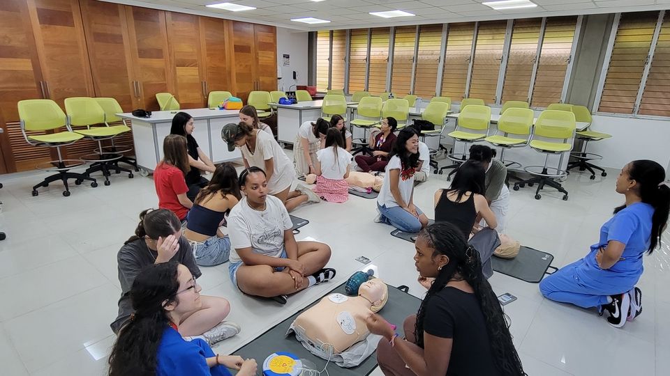 Students practicing CPR skills to Baby Shark song and Stayin' Alive.