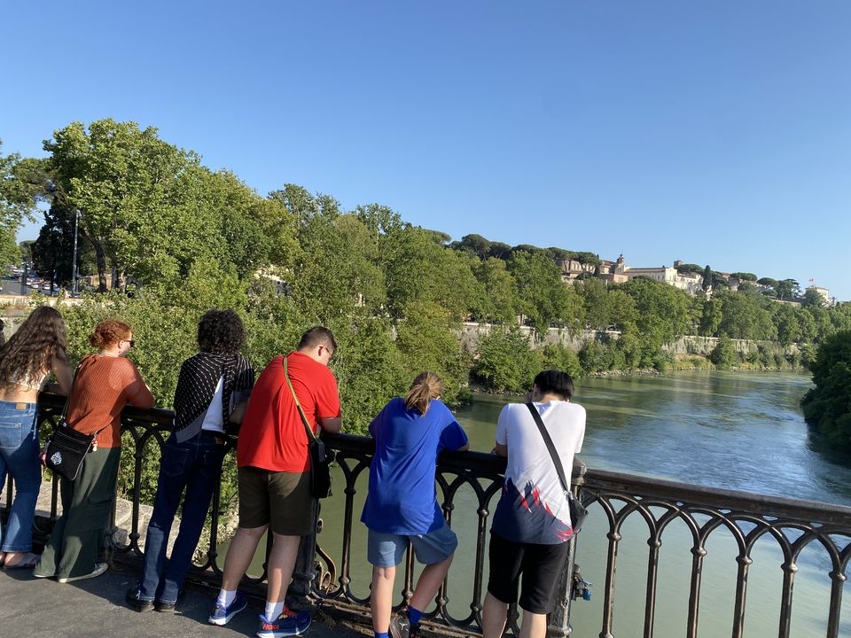 Students looking at water