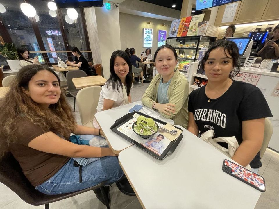 Students enjoying Bingsu, a korean shaved ice dessert