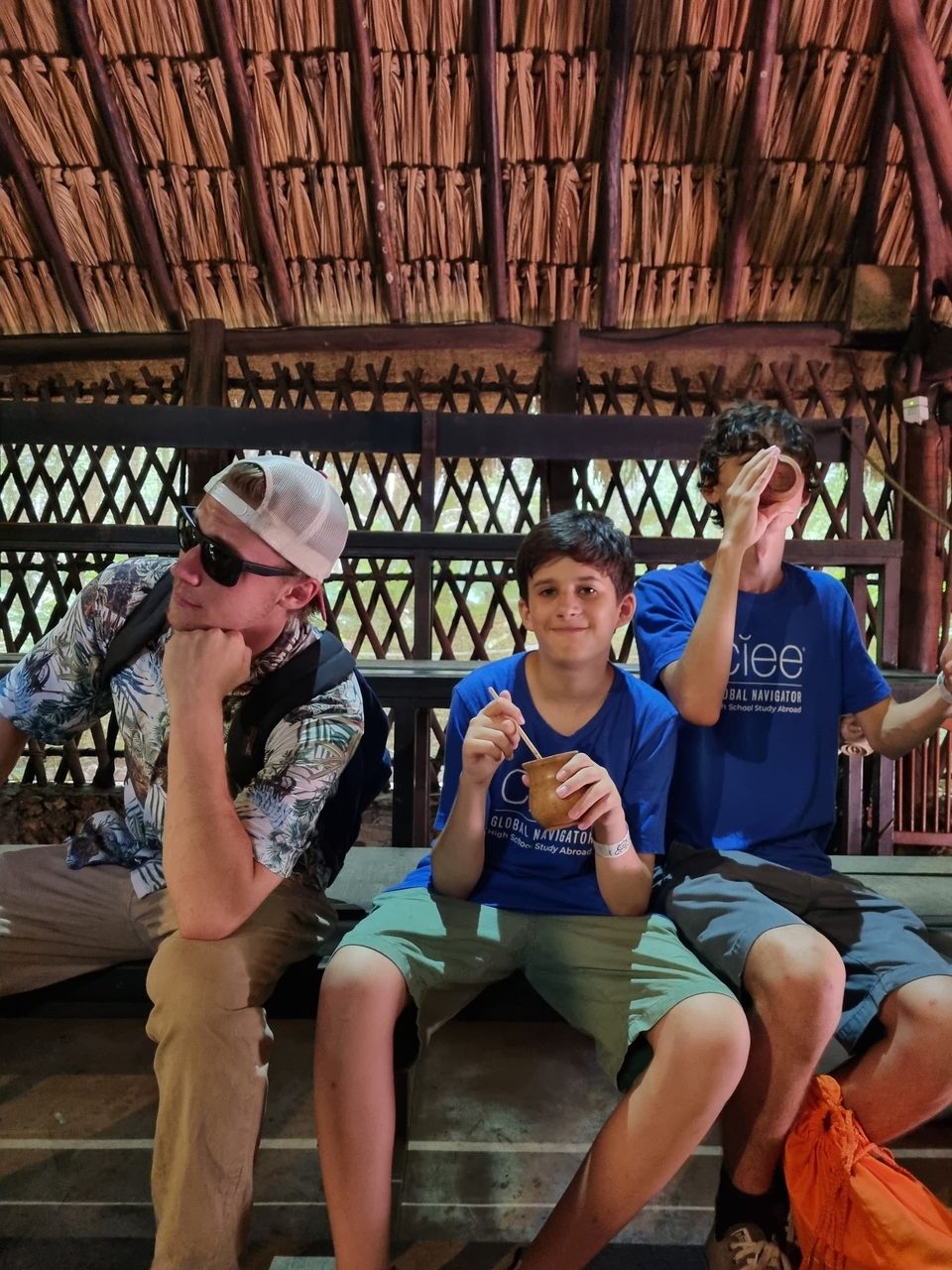 Students trying chocolate drink 